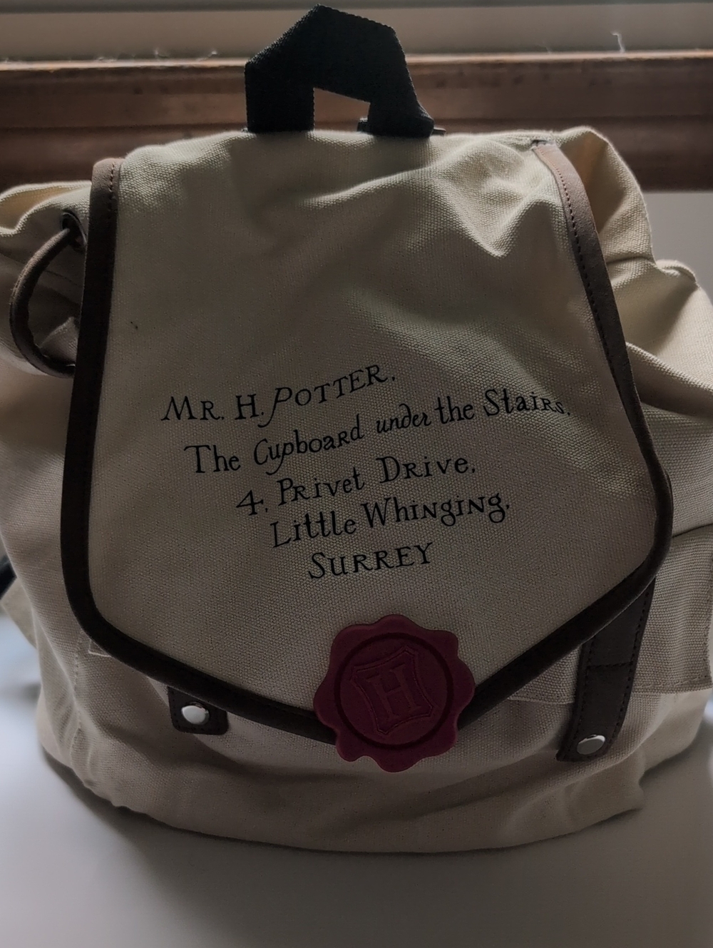 Harry Potter Beige Canvas Backpack with Burgundy Seal